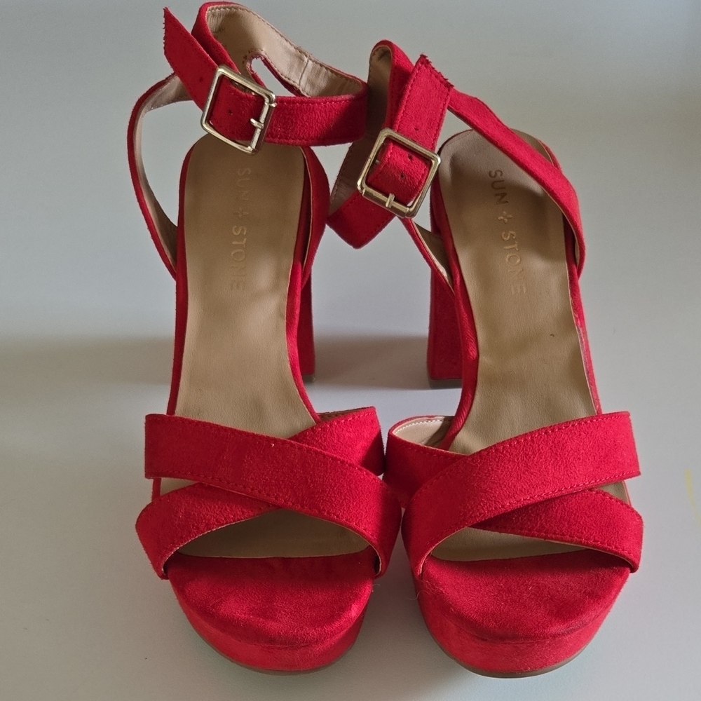 Vibrant Red High Heel Sandals with Crisscross Straps